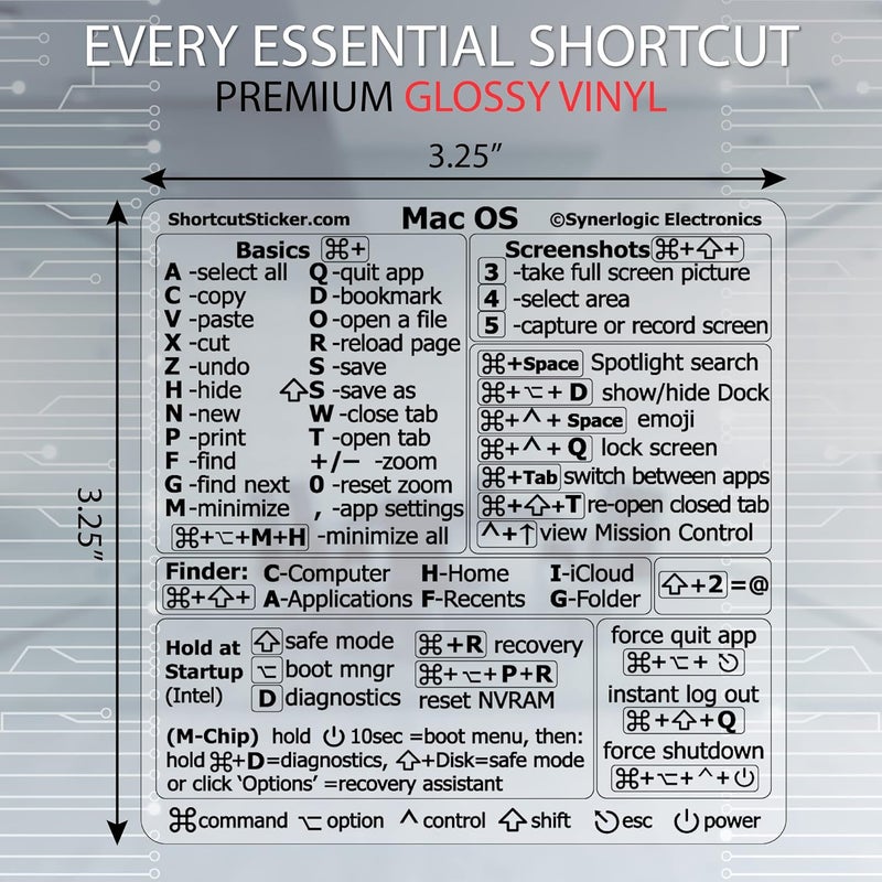 Synerlogic (10pcs) Mac OS Shortcuts Sticker | Keyboard Stickers for macOS | Laminated Vinyl MacBook Cheatsheet for Laptop | MacBook Shortcuts 2025 (Clear/Black/10pk) - Image 4